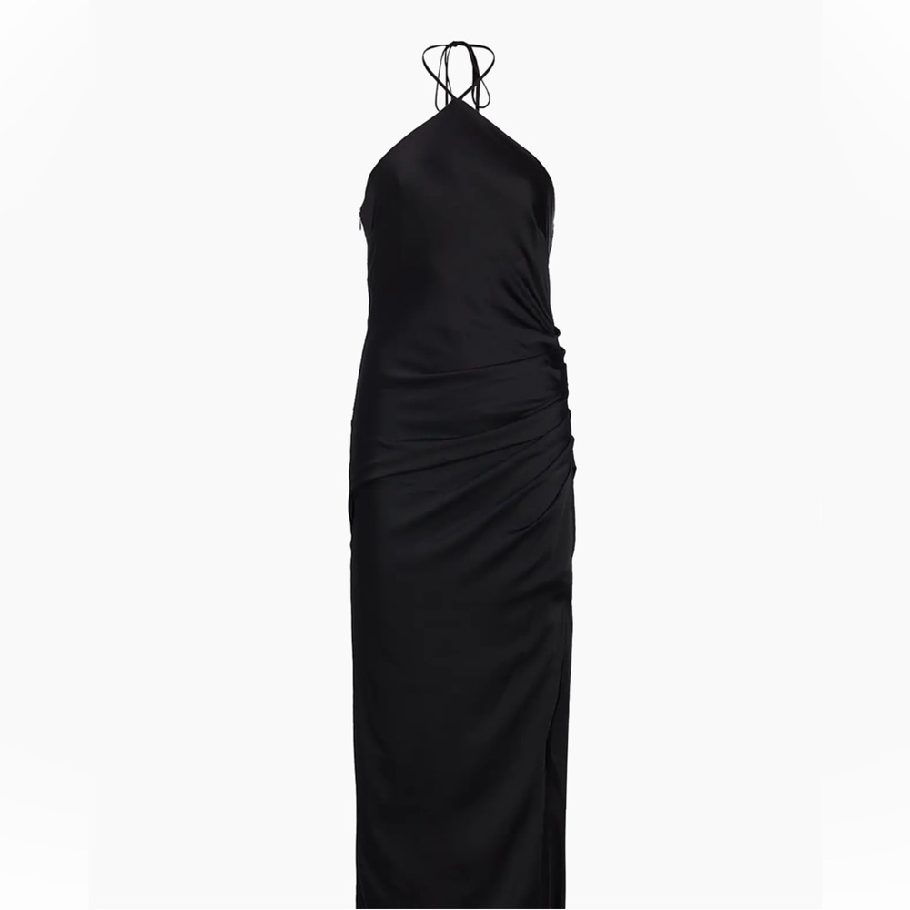 NWT•Simkhai•Hansel Ruched Satin Halterneck Gown•Black•Sz 2 - Picture 6 of 10